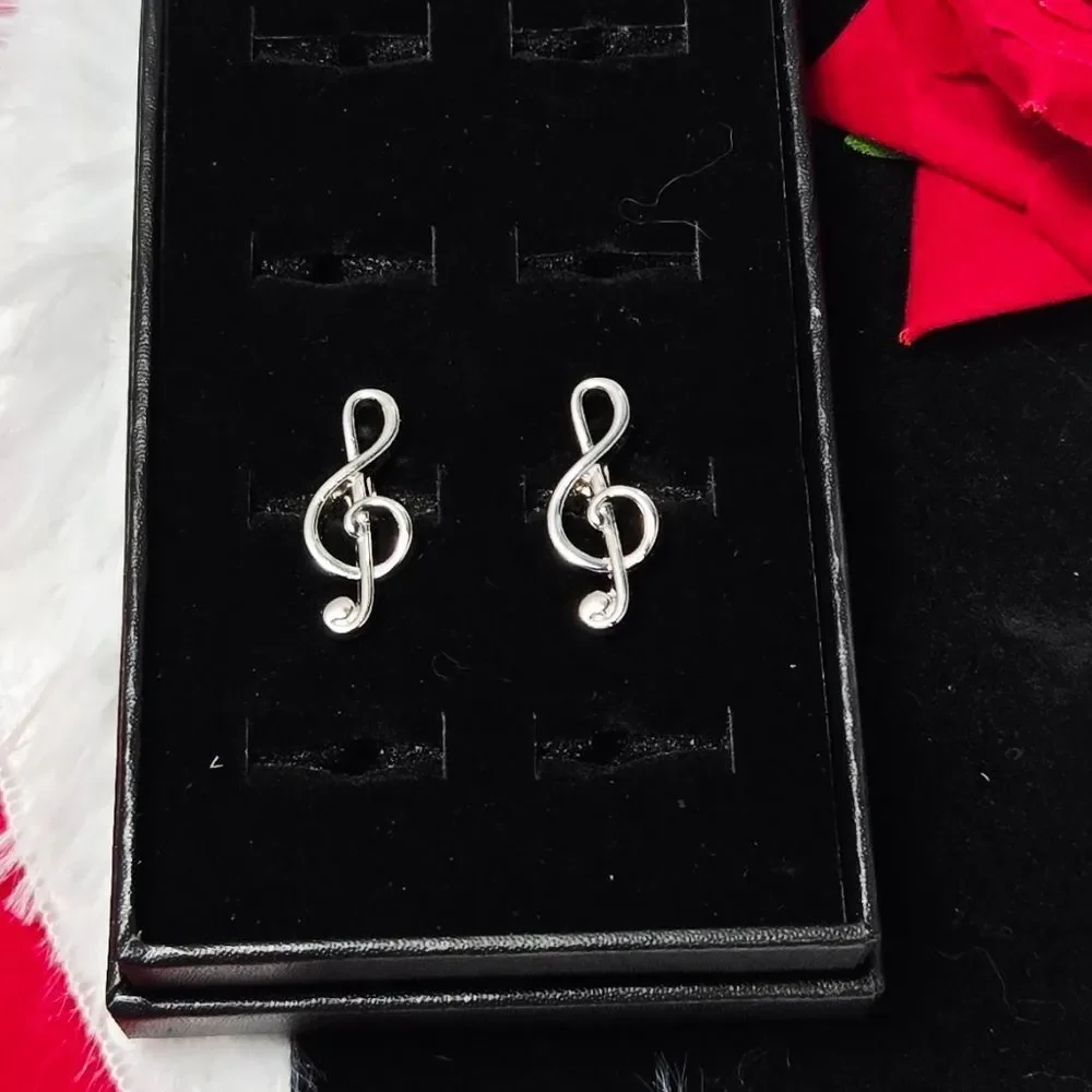 Silver Treble Clef Cufflinks Music Symbol Formal Wedding Gift Professional Wear